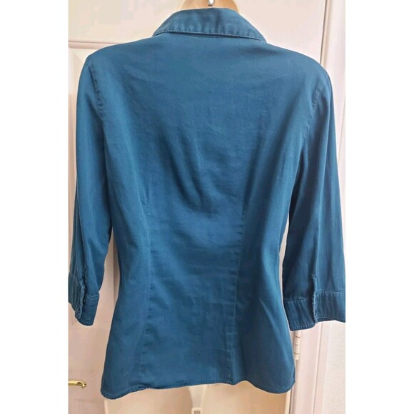 Como Stretch Small Teal Or Aqua Blue Shirt Button Down Collar 3/4 Sleeve - Picture 2 of 3
